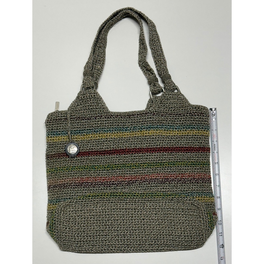 The Sak Belle Crochet Striped Shoulder Bag Boho‎ Tote Grey Multi IO3388